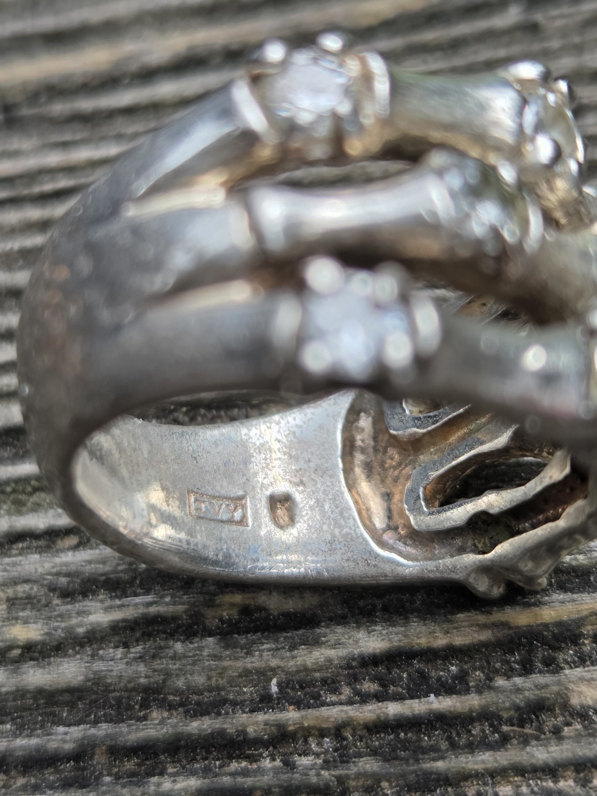 Vintage Sterling Silver Bamboo Ring Stacked 925 Size 7 IVY Thick Multi Band Mens