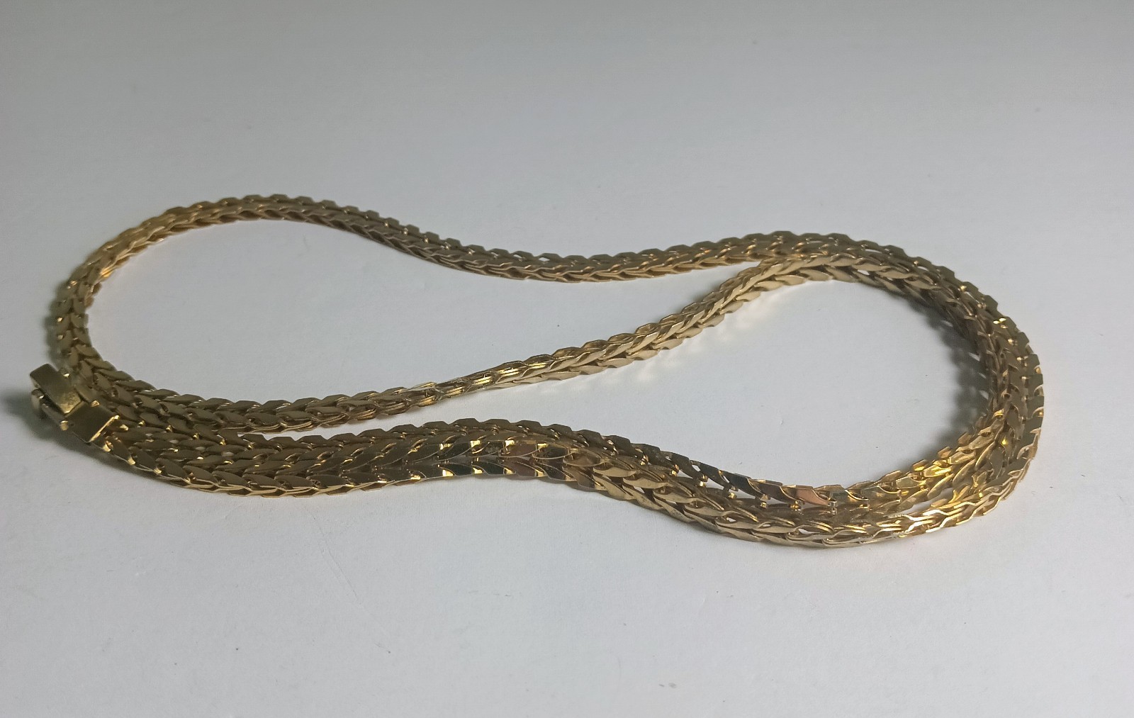 Vintage 10k Gold Plated Flat Spiga Wheat Franco Foxtail Chain Necklace 30″