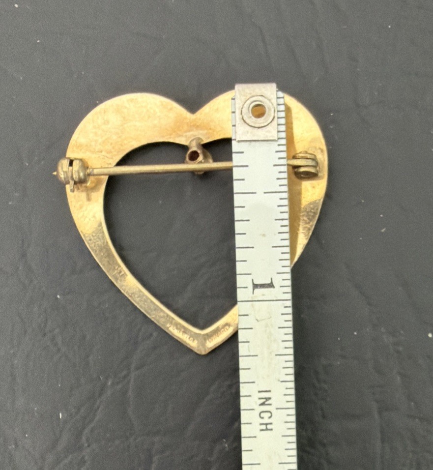 VINTAGE WINARD 1/20 12K GF GOLD HEART Pin Brooch. 1”1/4