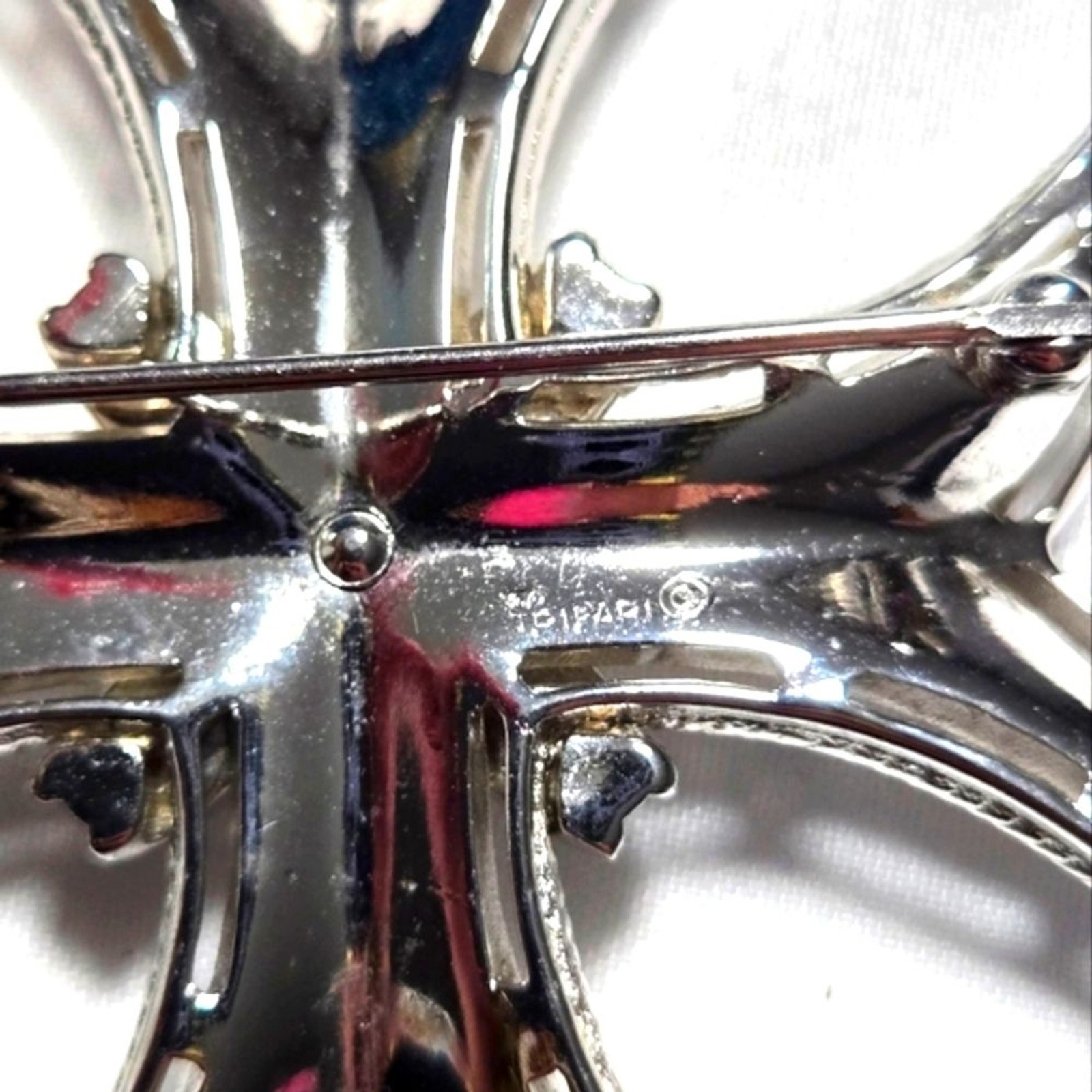 Crown Trifari Vintage Elegant Silver Brooch with Maltese Cross Design