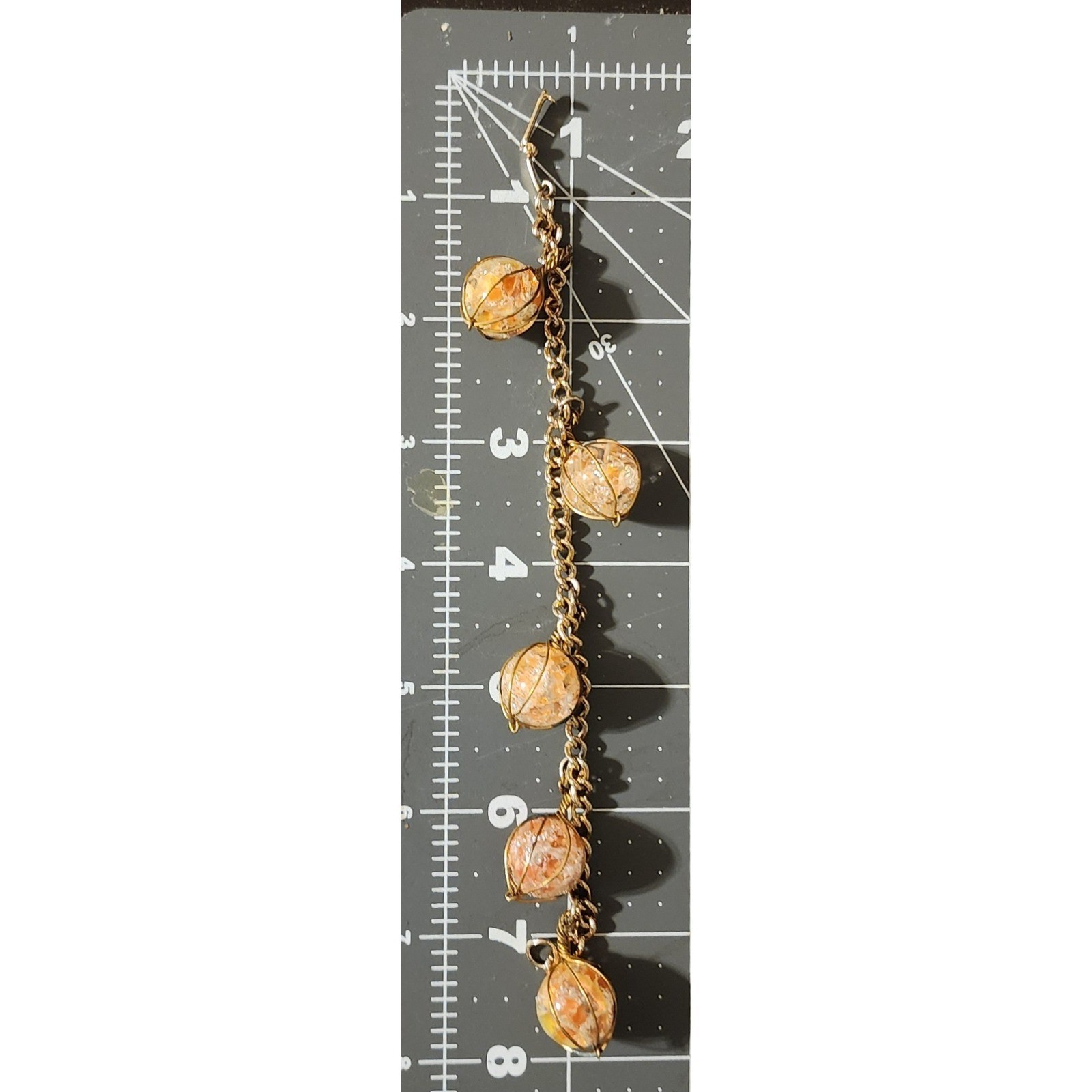 Orange Crackle Glass Orb Wire Wrapped Charm Bracelet Size 6.5