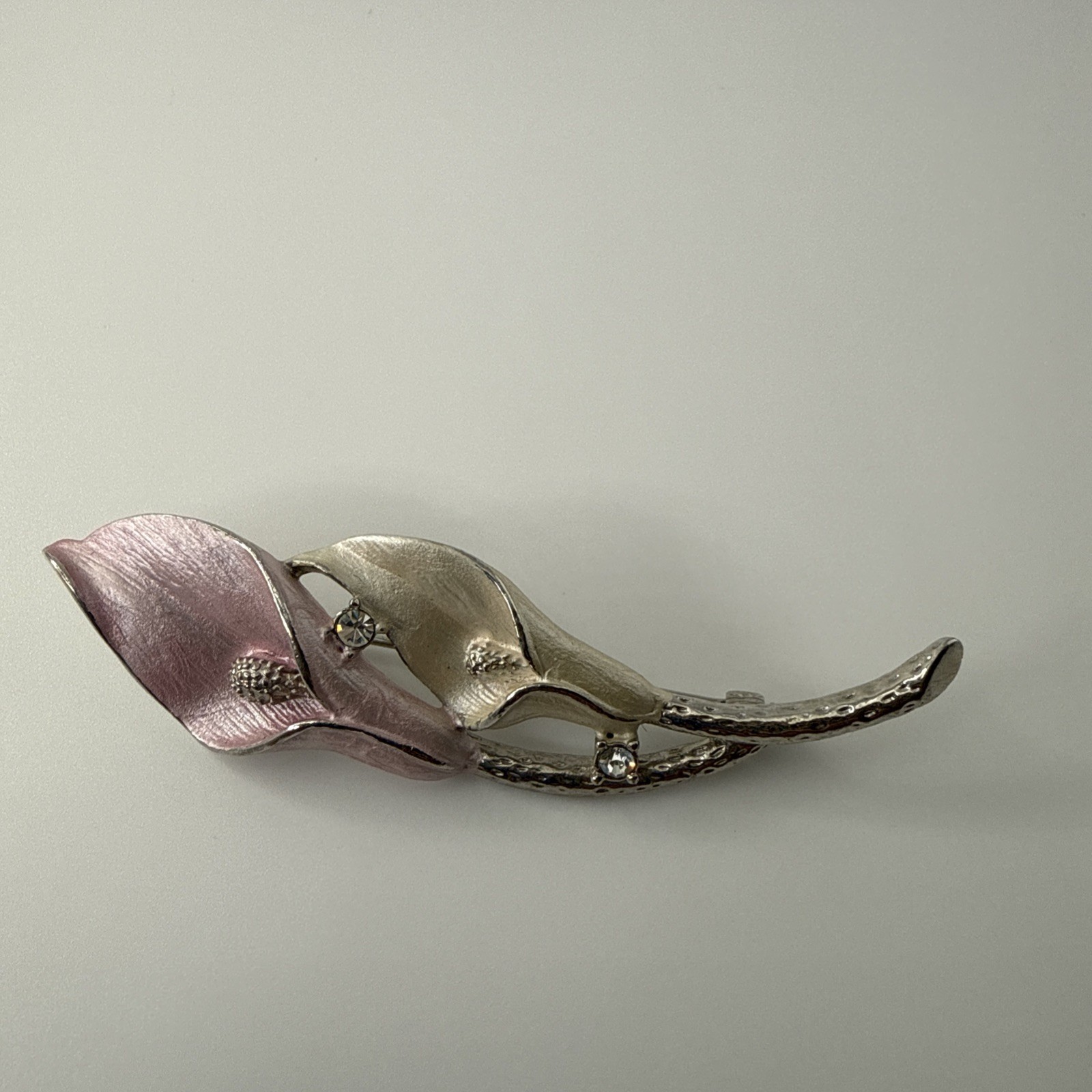 Calla Lilly Flower Brooch Silver Tone With Pink & White Enamel Premier Designs