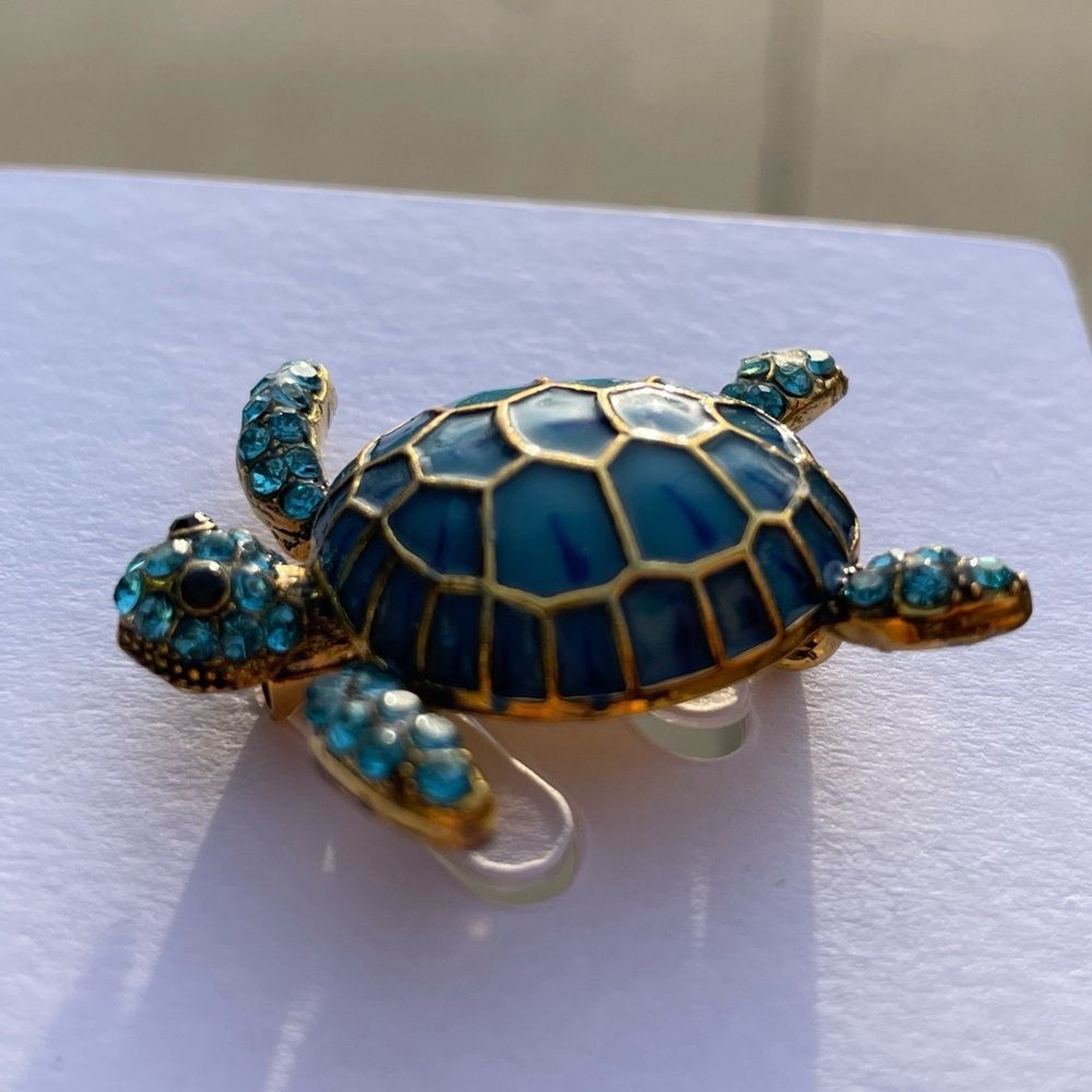 Blue and Gold Turtle Brooch Pin beach vacation boho jewelry gift