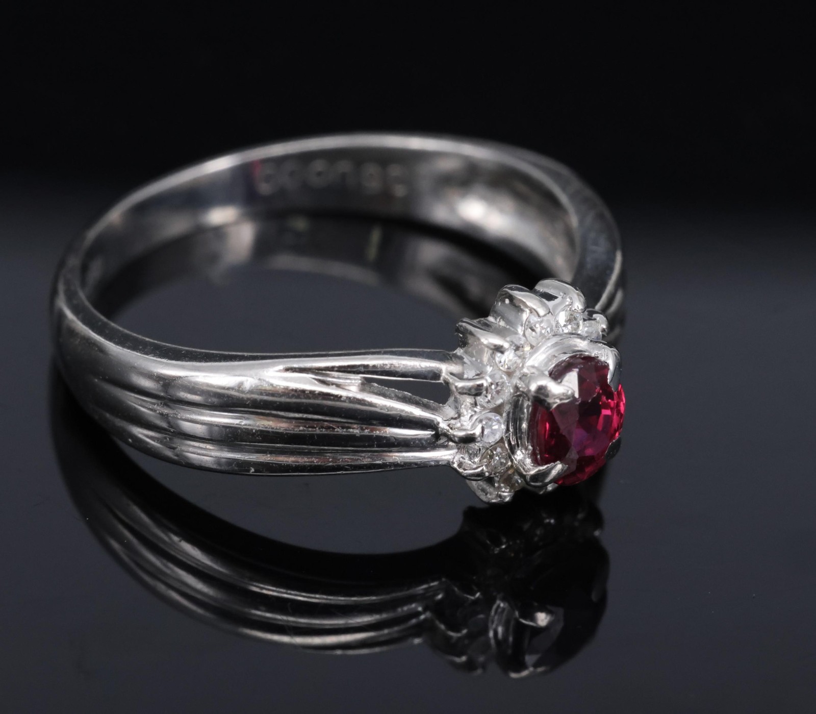 Vintage 0.35ct Intense Red Ruby & 0.09ct Diamond Platinum Ring Size 5.75
