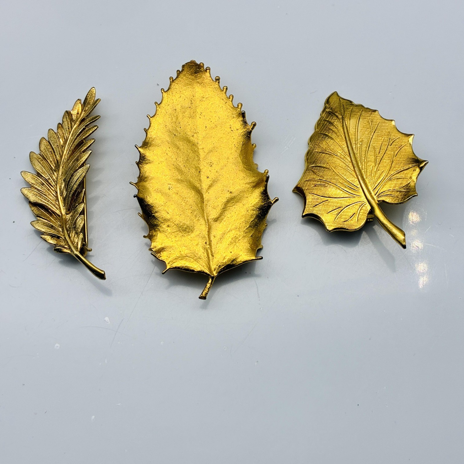 Vintage Gold Tone Leaf Brooch Pin Lot of 3 Nature Leaf Pins Giovanni