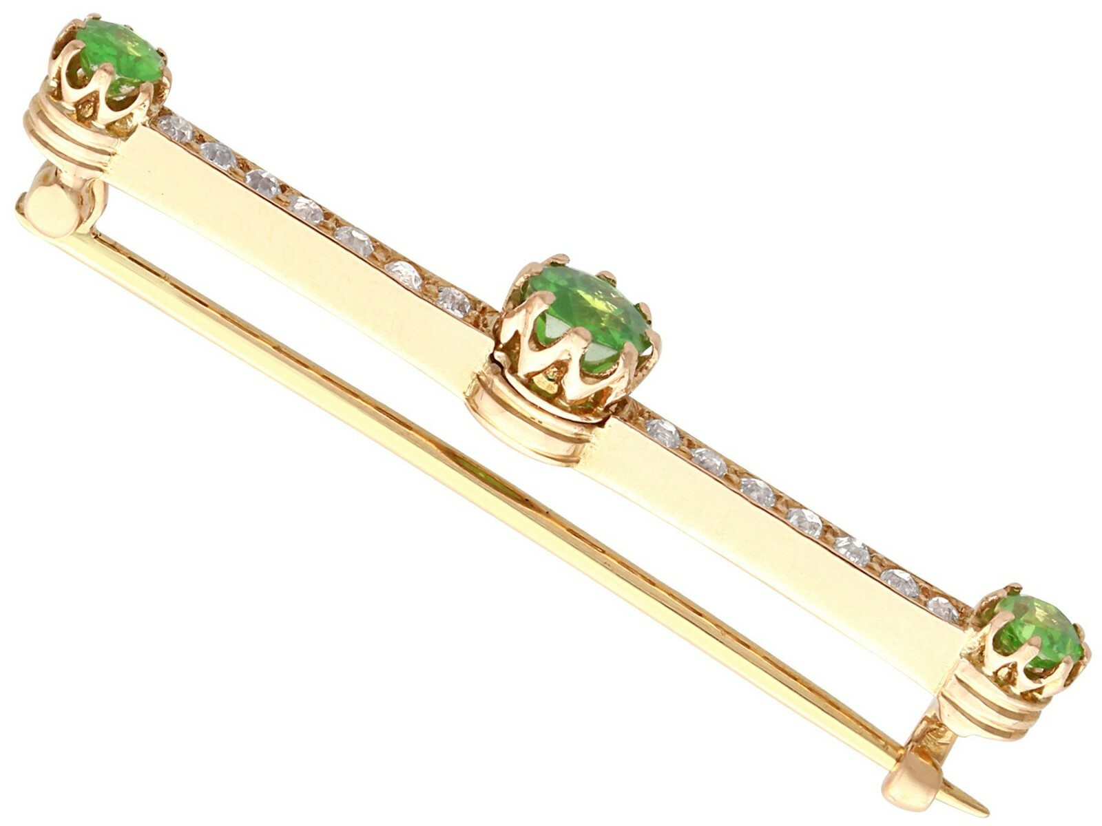 1.01ct Demantoid Garnet and 0.35ct Diamond 14ct Rose Gold Bar Brooch – Antique