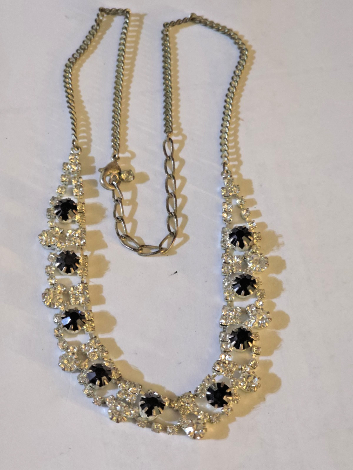 Vintage Rhinestone black clear tennis necklace 18″