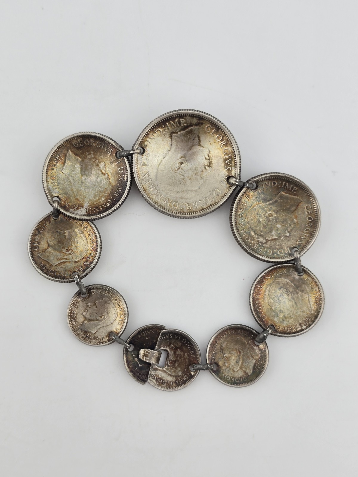 Vintage 1944 Australian Coin Trench Art Charm Link Artisan Bracelet