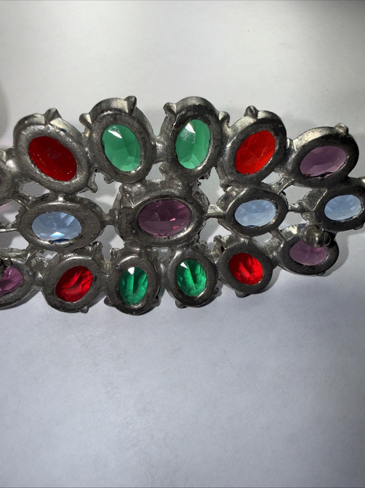 Pin Brooch Czech Art Deco Fruit salad Pot Metal 3.5” Open Back Stones Antique