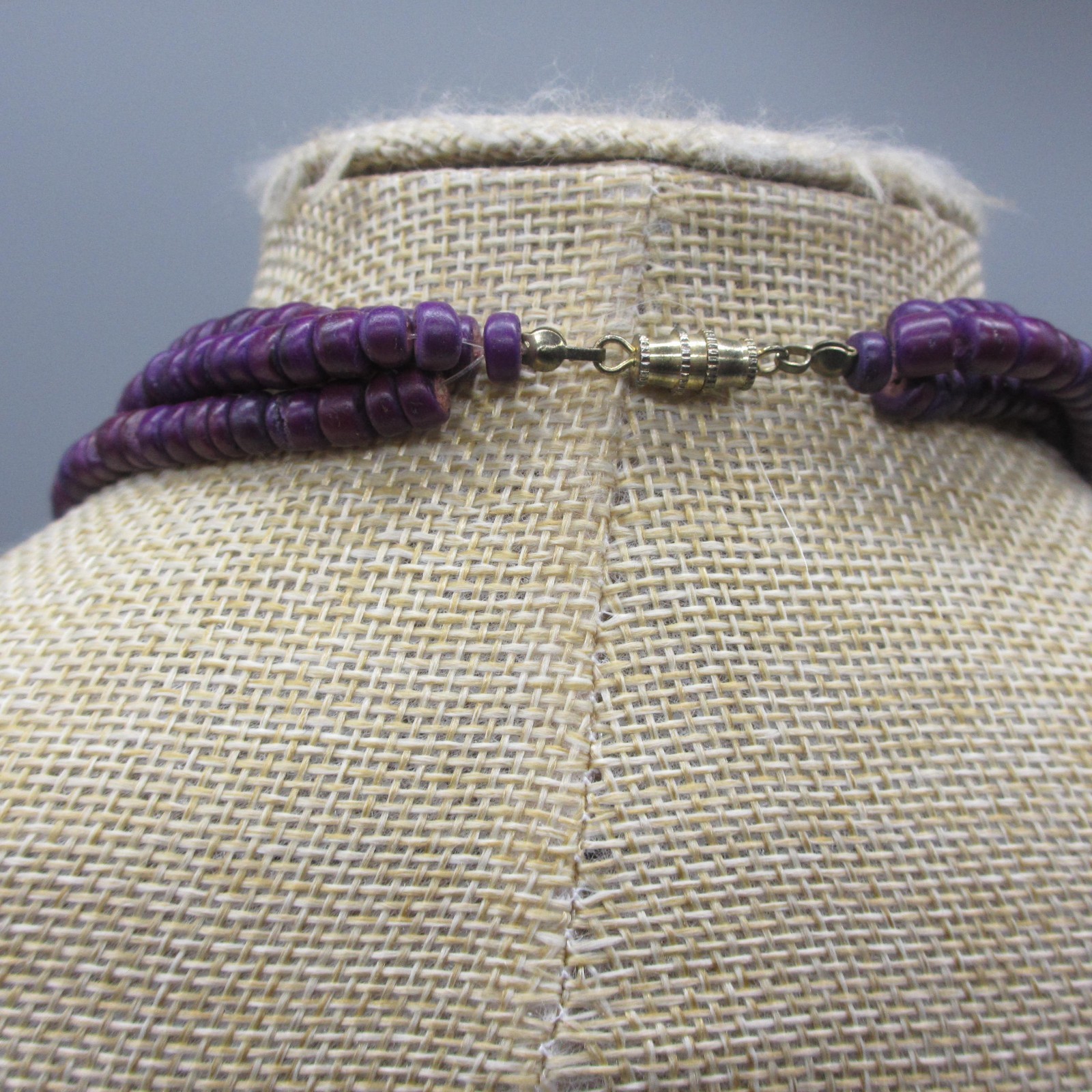 Vintage Parrot Necklace Wood Purple Discs Layered Bead Tropical Beachy 22 Inch
