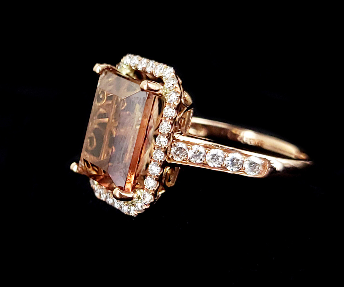 Estate 14k Rose Gold 3.8cttw Brown Peach Tourmaline Diamond Stunning Ring s 7.5