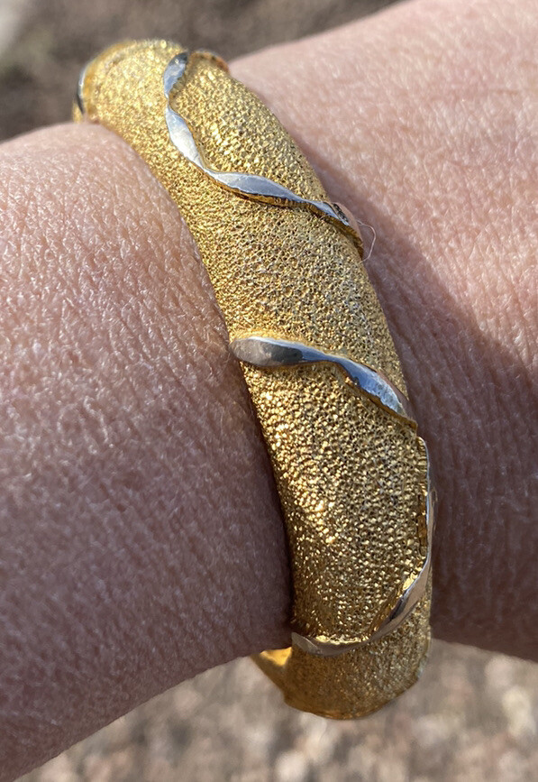 Vintage KJL GoldTone -Stamped with a capital S, Hinged and Signed Bangle