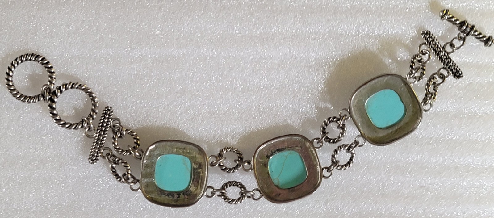 Vintage South Western style Faux Turquoise Cabochons Link Panel Bracelet