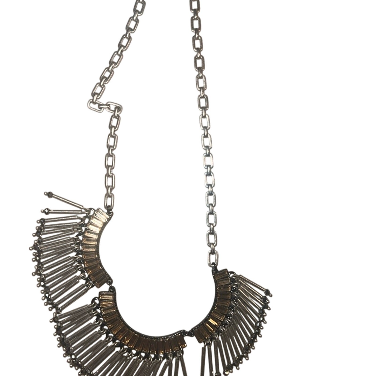 Stella & Dot Twilight Fringe Necklace Silver Tone Baguette Rhinestones Classic
