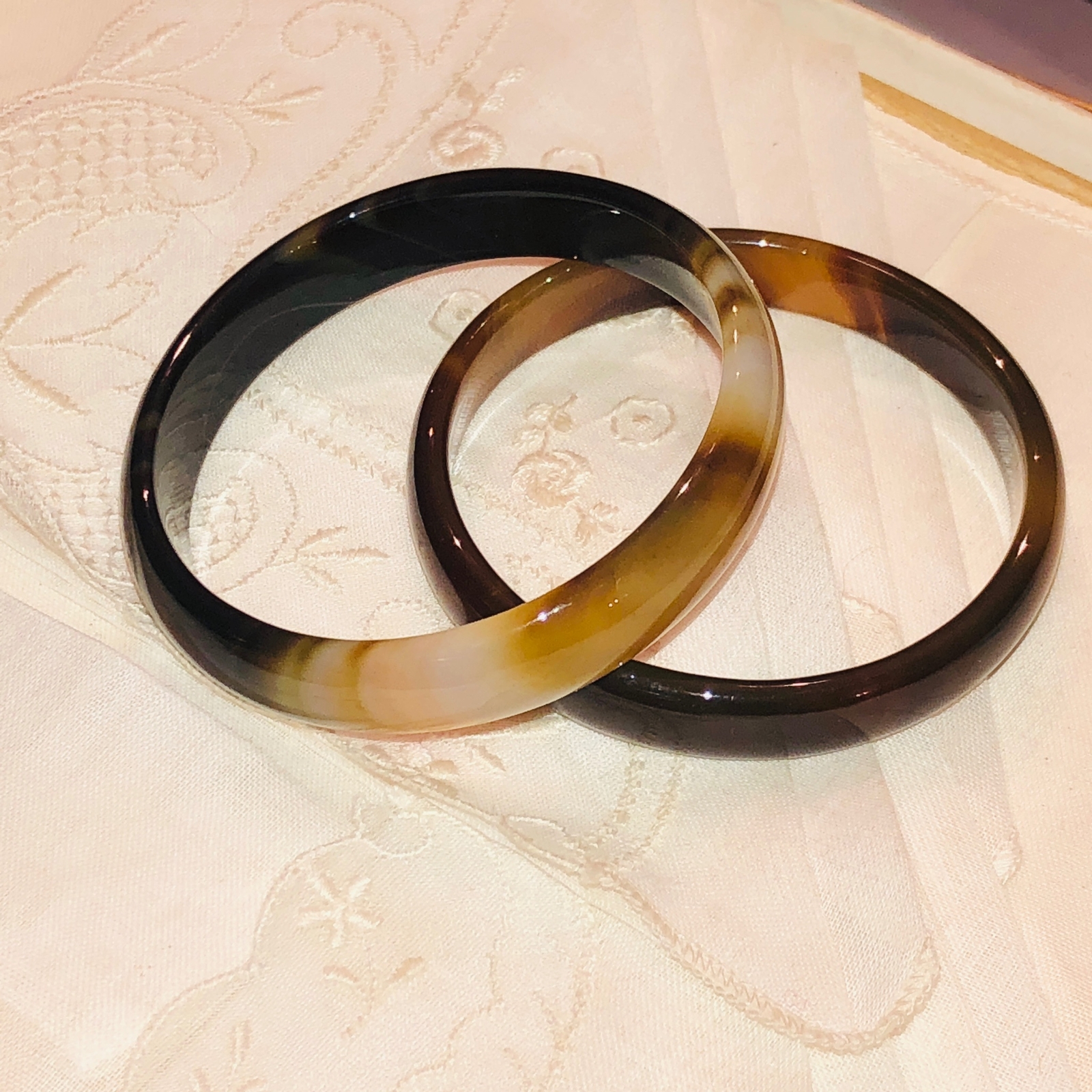 Natural Banded Agate Bangle Bracelet Hand-Carved For Baby Child Small Adult
