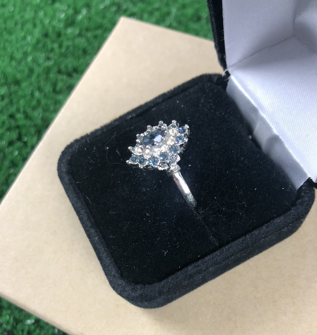 Antique Original Vintage Signed Designer 18k HGE Sapphire Gemstone Estate Ring