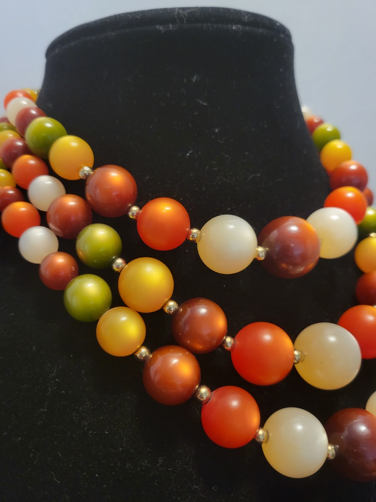 Gorgeous Coro 3 Strand Beaded Choker Necklace Runway Vintage Fall Colors