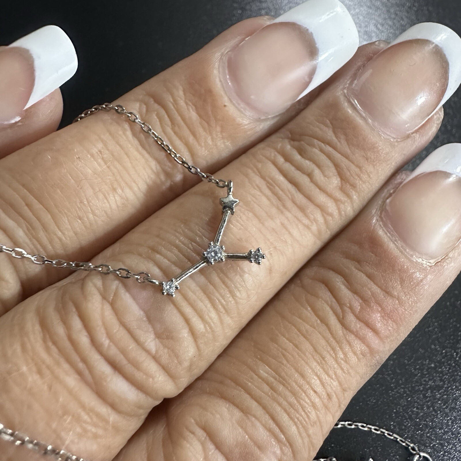 ESTATE STERLING SILVER & WHITE STONE STATION STAR CONSTELLATION NECKLACE 16”