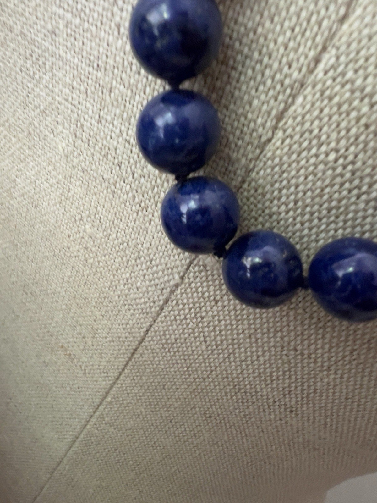 Vintage Lapis Lazuli and 14K Beads Hand Knotted 30” Necklace With Figural Beads