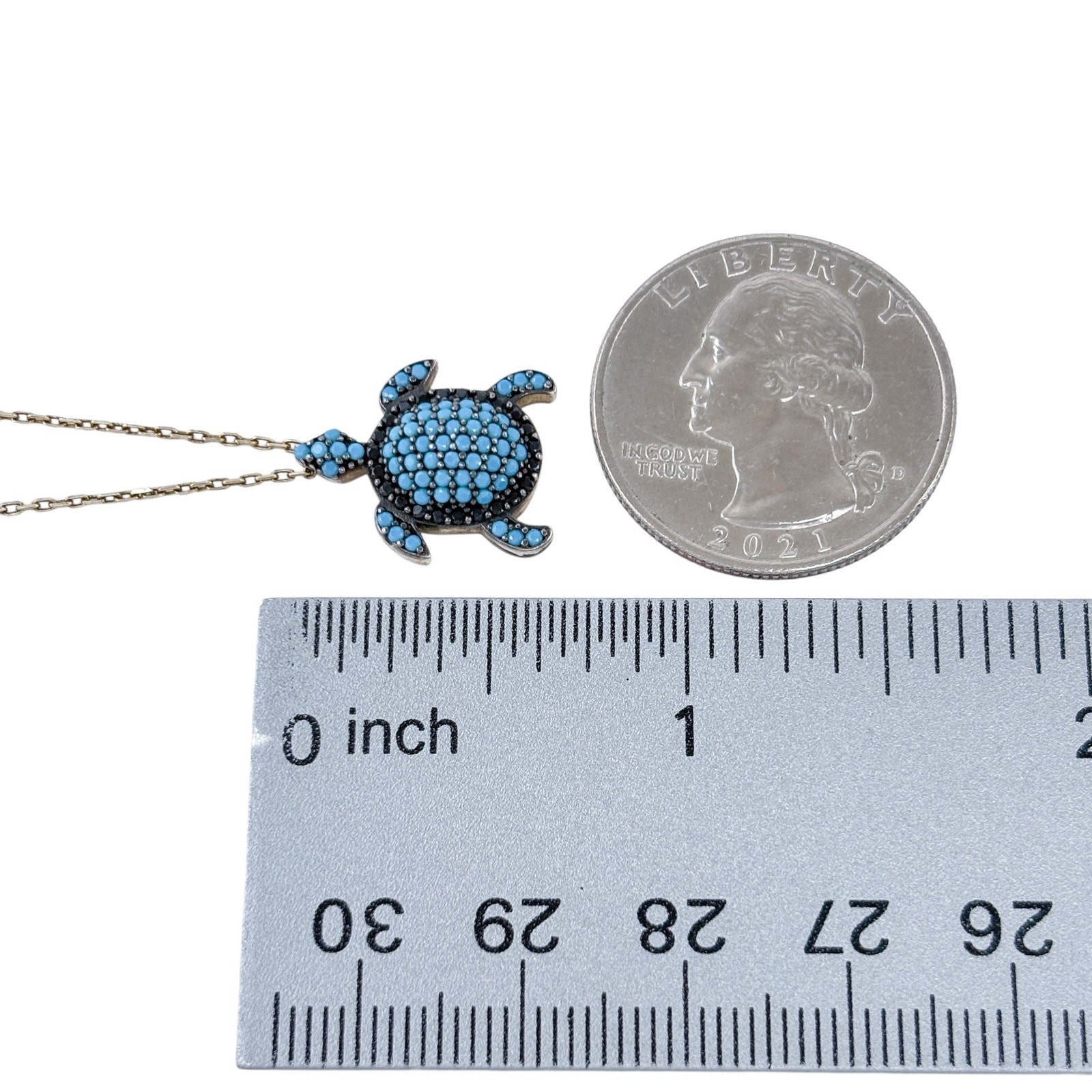 Vintage Gold-Tone Sterling Silver 925 Blue Black Crystal Turtle Necklace 16″-18″