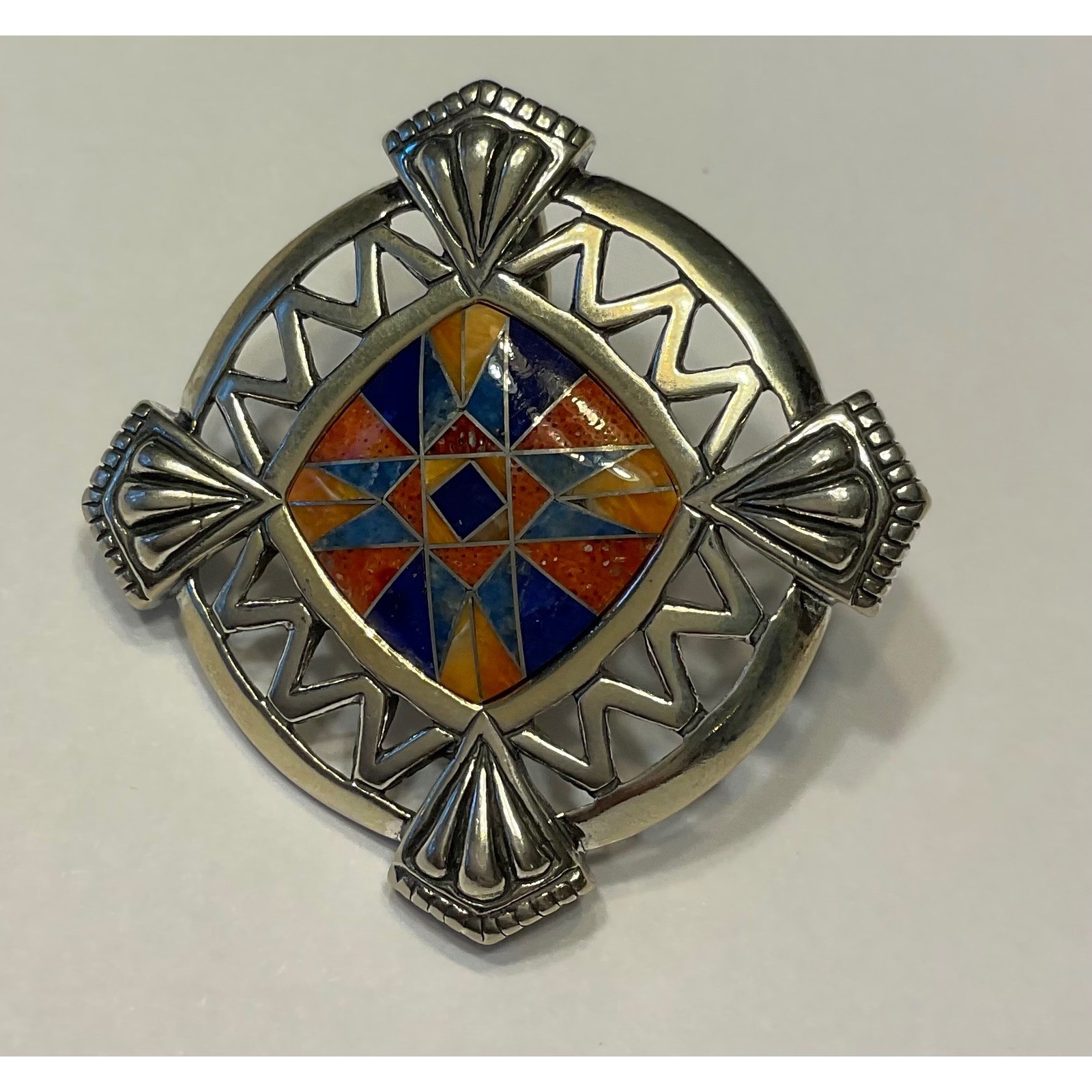 Carolyn Pollack Sterling Silver Scarf Slide Geometric Lapis Turquoise Inlay