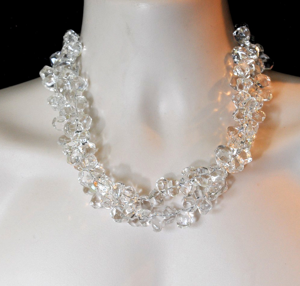 VTG clear rock quartz crystal tumbled polished sterling clasp necklace 258 Grams
