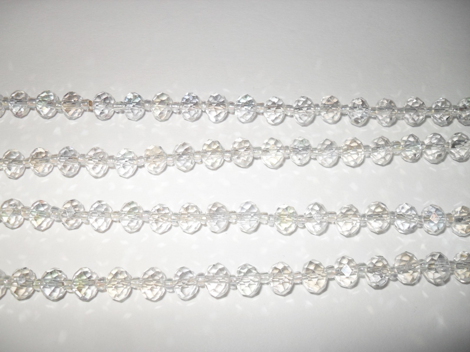 Vtg Faceted Bead Crystal Clear Aurora Borealis Long 61″ Necklace Flapper Opera