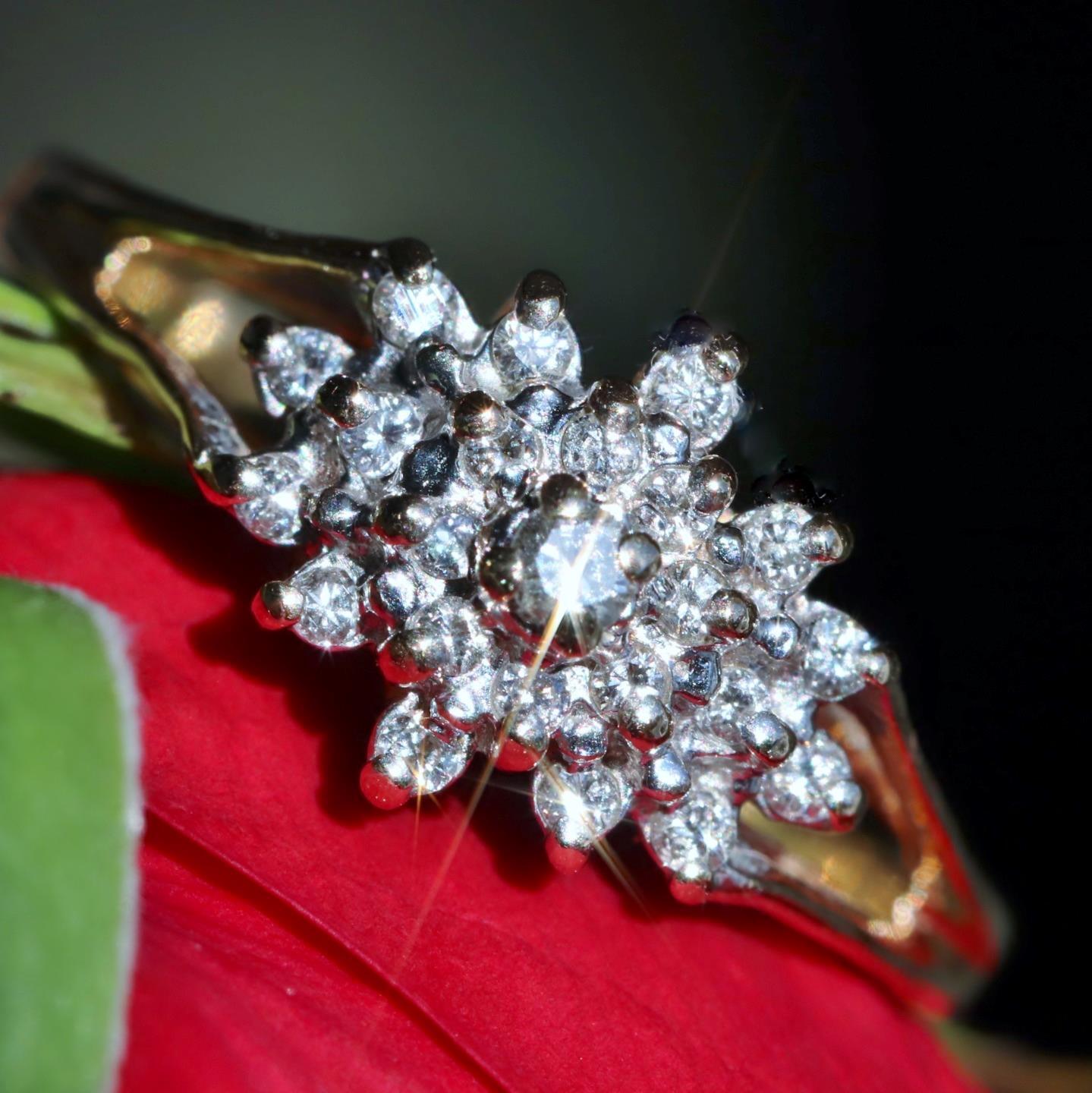 14k yellow gold ring 0.35ct diamond sz 8.5 antique handmade 3.3g Exquisite N2592