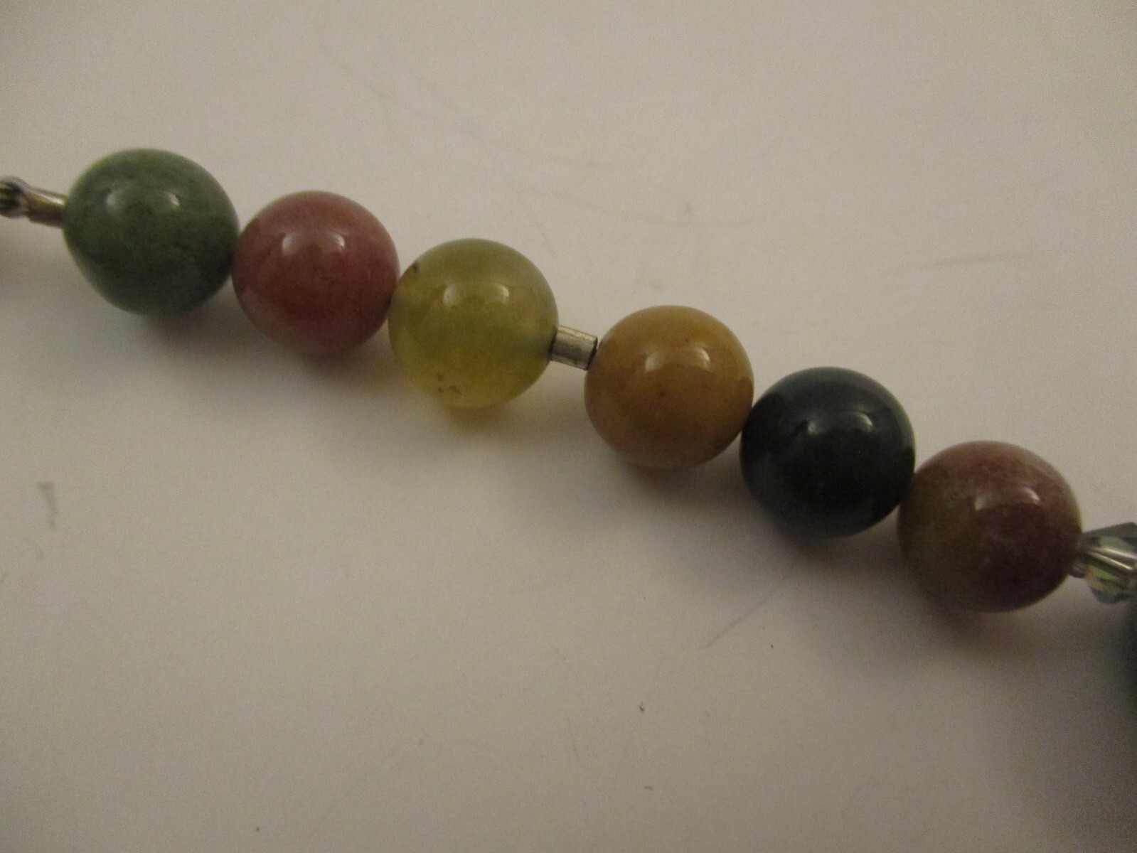 Vintage Large Polished Stone Bead Necklace Graduated Faceted Sterling Clasp