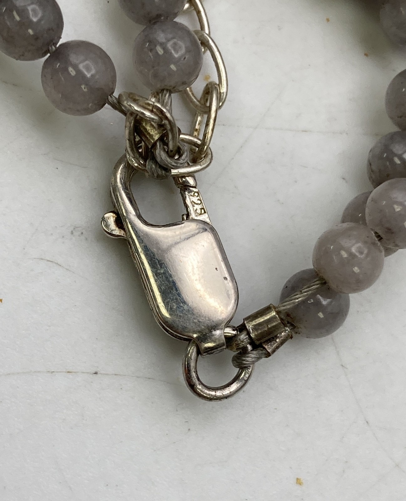 Sterling Silver 925 Grey Quartz Cushion Cut Beaded Necklace 19″ 188.1g AIL
