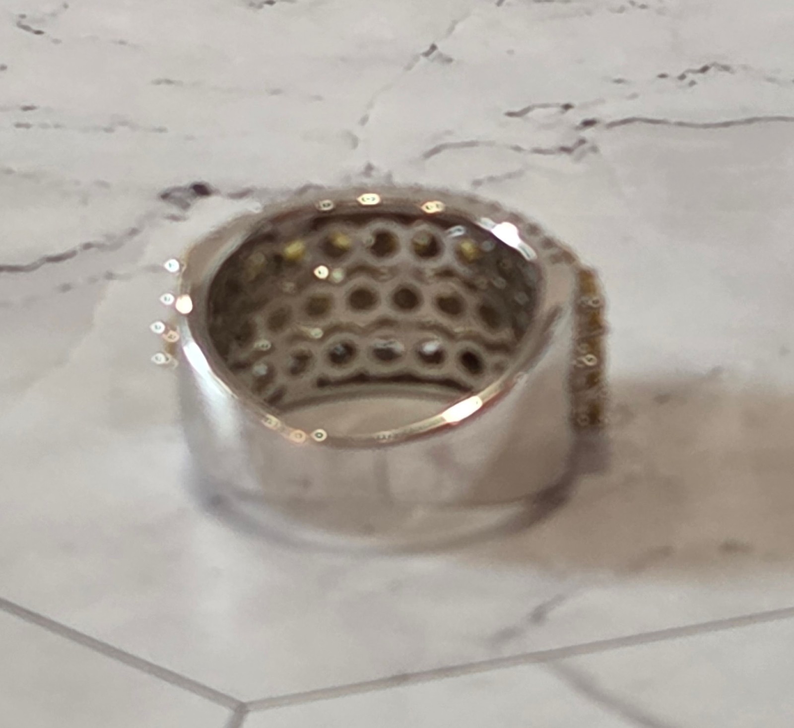 VINTAGE 925 Silver signed SD 3 Row Yellow Citrine w/ CZ Accent Ring sz 5