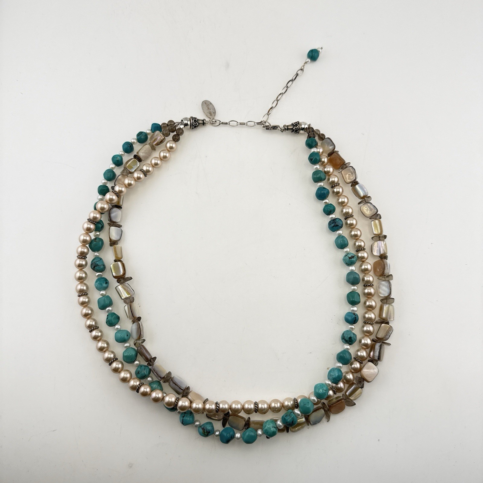 Deb Guyot Necklace Turquoise Pearl Triple Strand Sterling Silver 925 HSN Torsade
