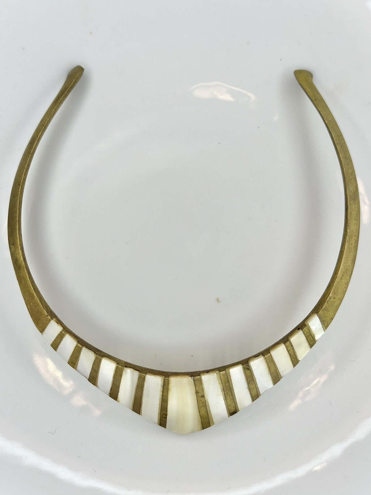 Vintage Mother of Pearl / Abalone Inlay and Brass Egyptian Style Collar Necklace