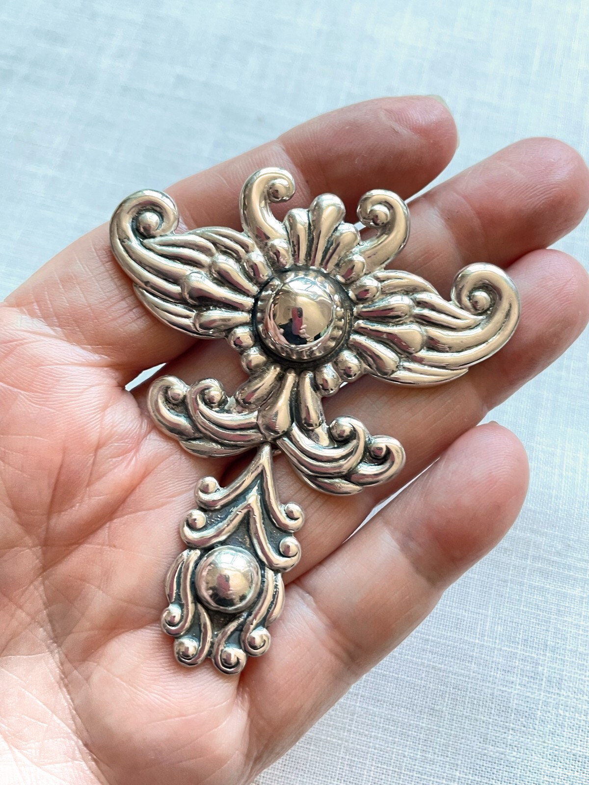 Vintage 40s Los Castillo Sterling Brooch/Pendant, Articulated #548 Taxco Mexico