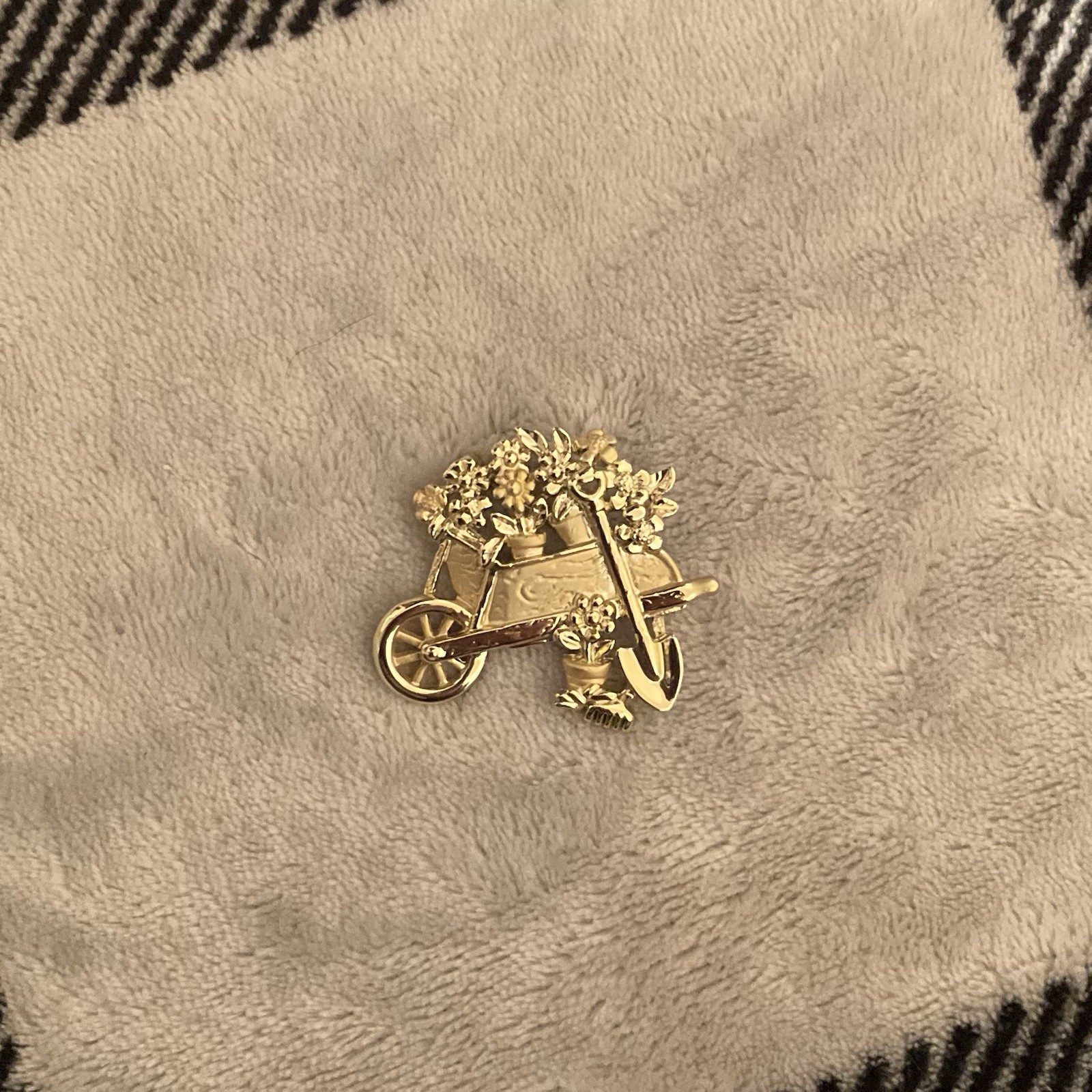 AJC Jewelry Bright Gold Tone Flower Wheelbarrow Brooch