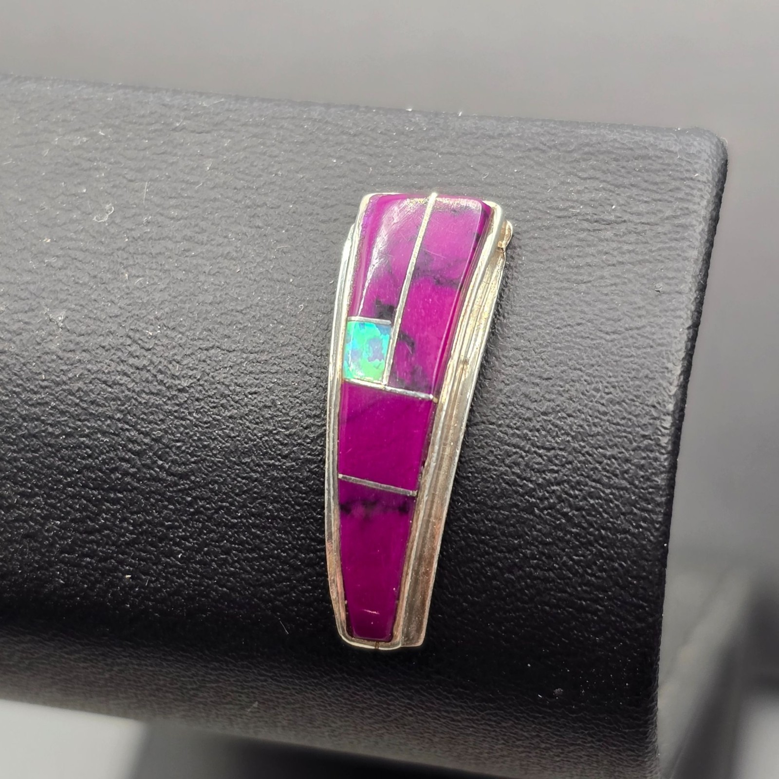 Vintage Sterling Silver Sugilite Opal Inlay Stud Earrings Tapered Statement