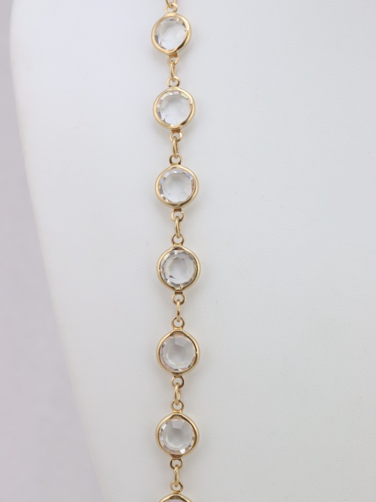 34″ Long 9mm Clear Crystal Bezel Rhinestone Necklace Signed AUSTRIAN USA Gold Tn