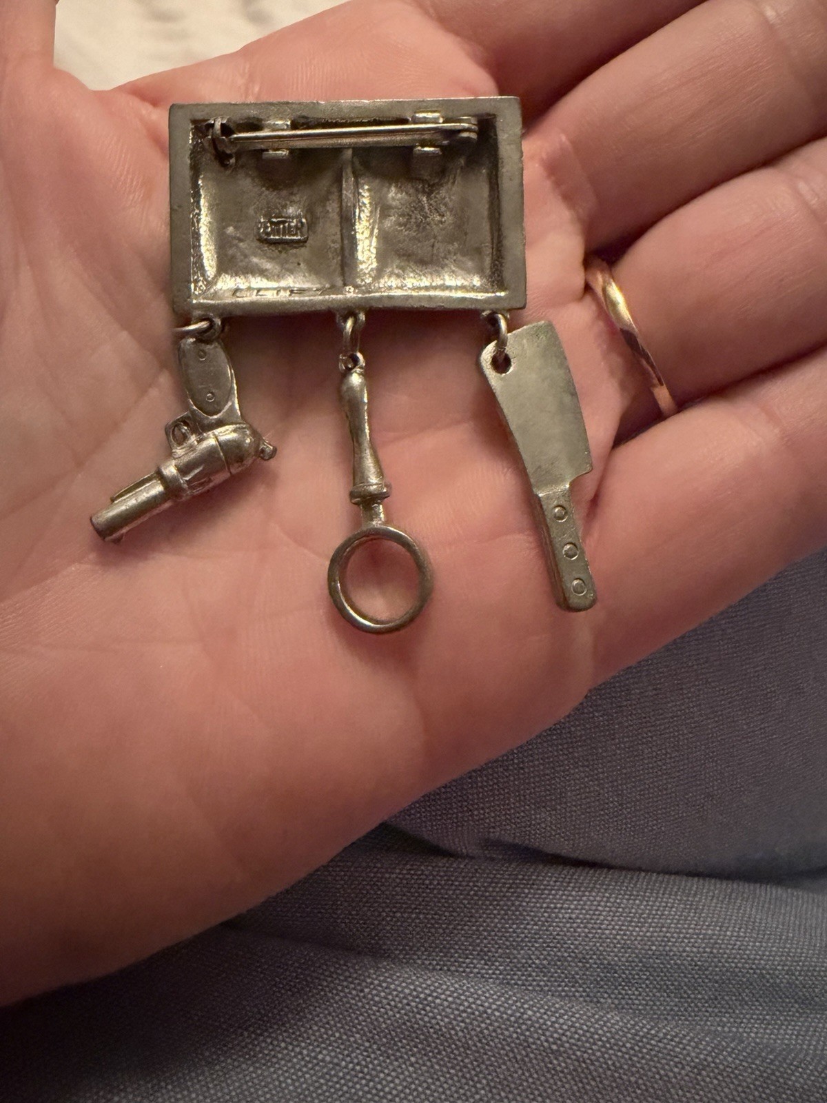 Vintage Clift Pewter “It Was A Dark And Stormy Night” Mystery Book Brooch Charms