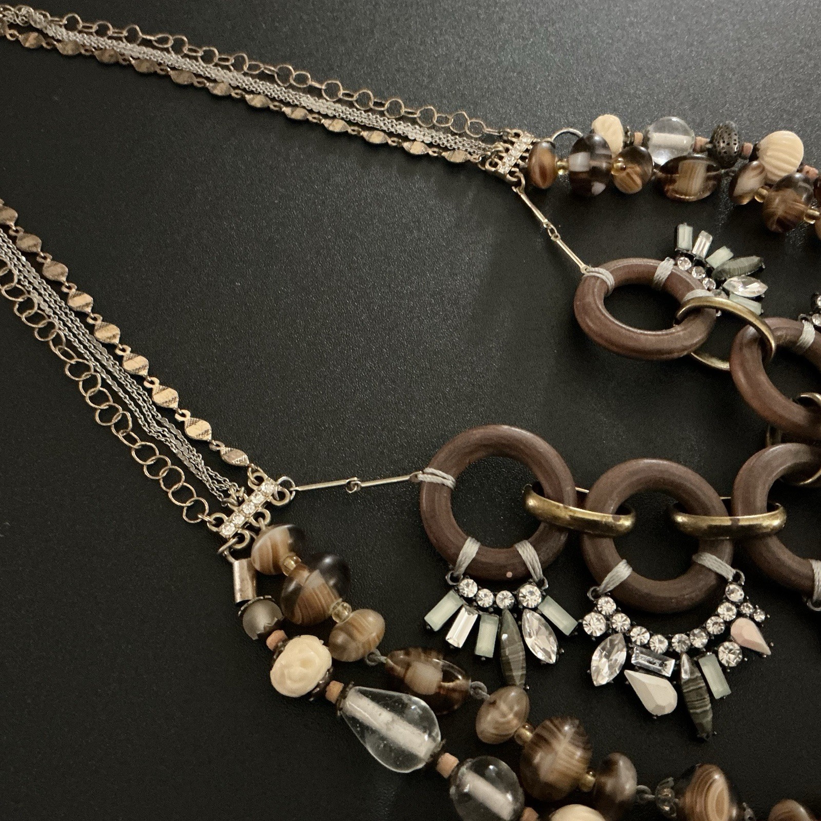 Vtg Bib Necklace Multi Media Eclectic Boho MidCentury Style Maximalist 18”-20” L