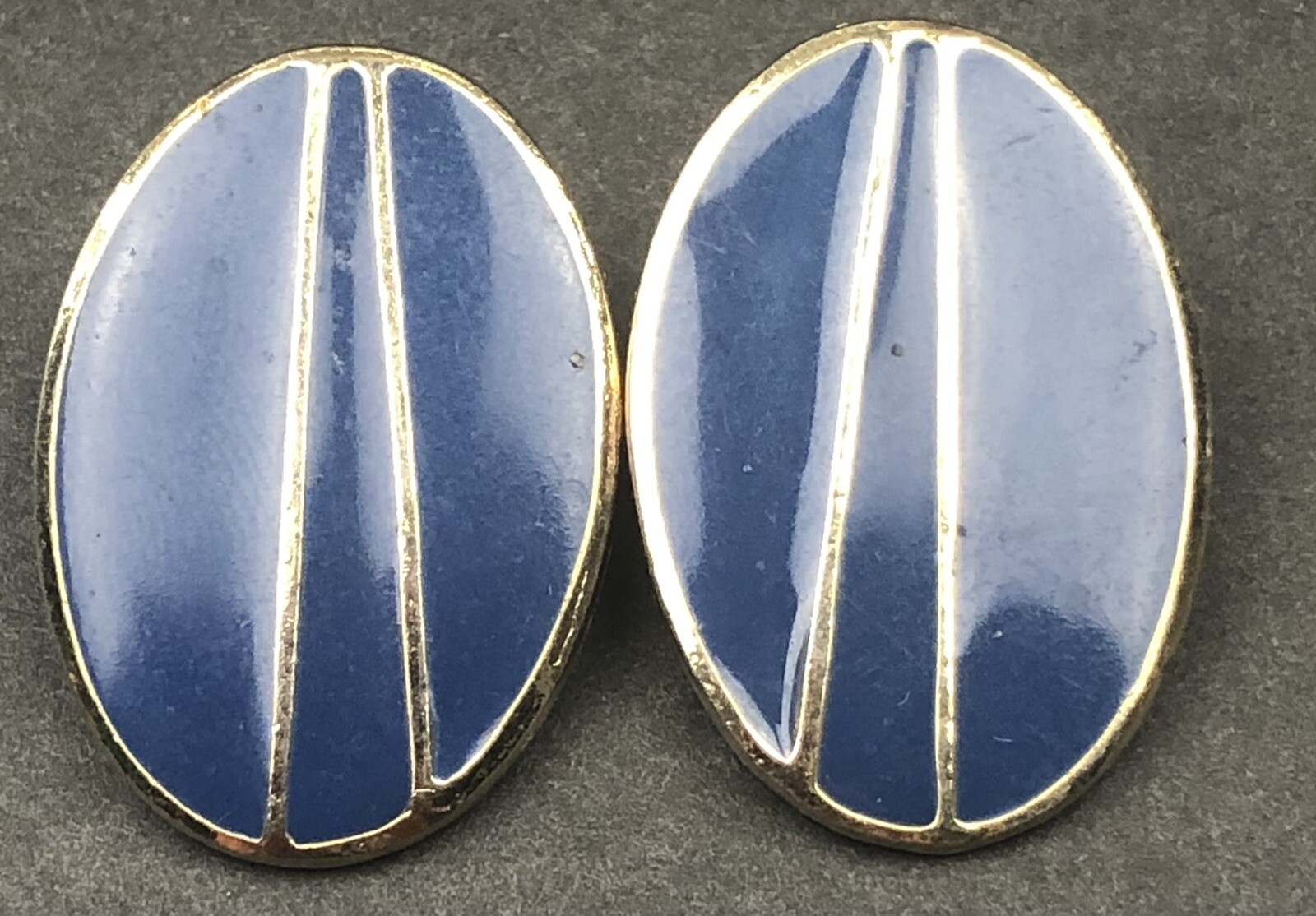 Vintage Blue And Gold Toned Enameled Fashion Estate Earrings