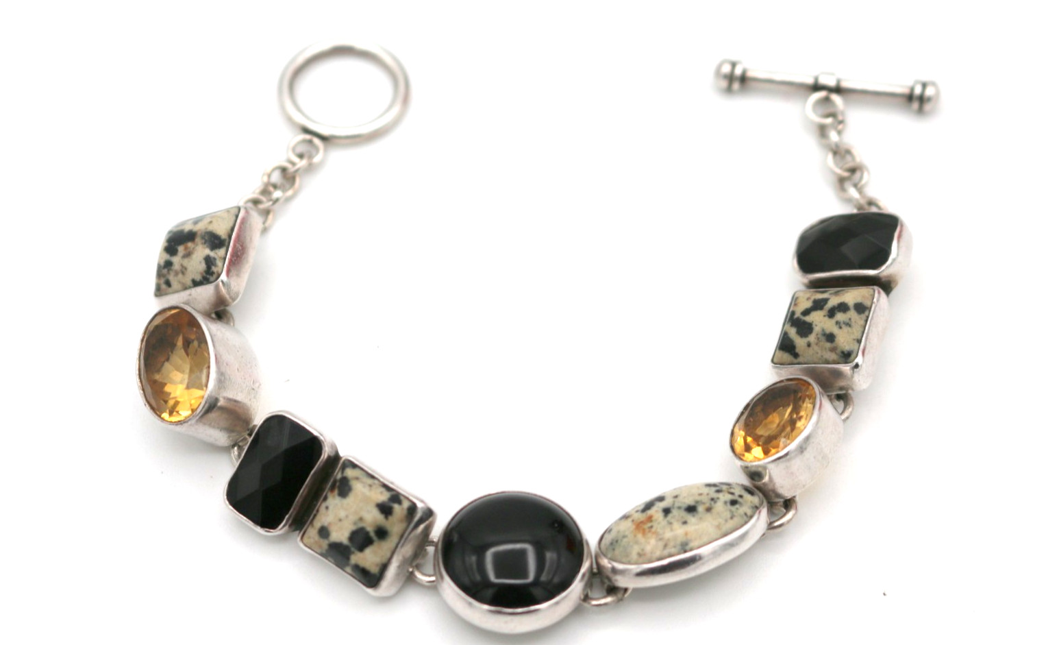 AKR Amy Kahn Russell 925 Sterling Silver Dalmatian Jasper Citrine, Onyx Bracelet
