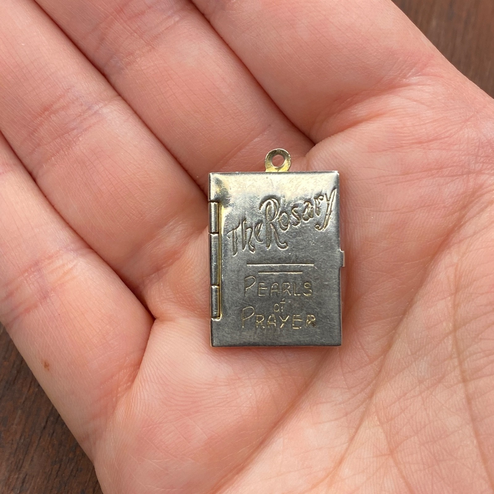Vintage “The Rosary Pearls of Prayer” Joyful Mysteries Hinged Book Pendant Charm