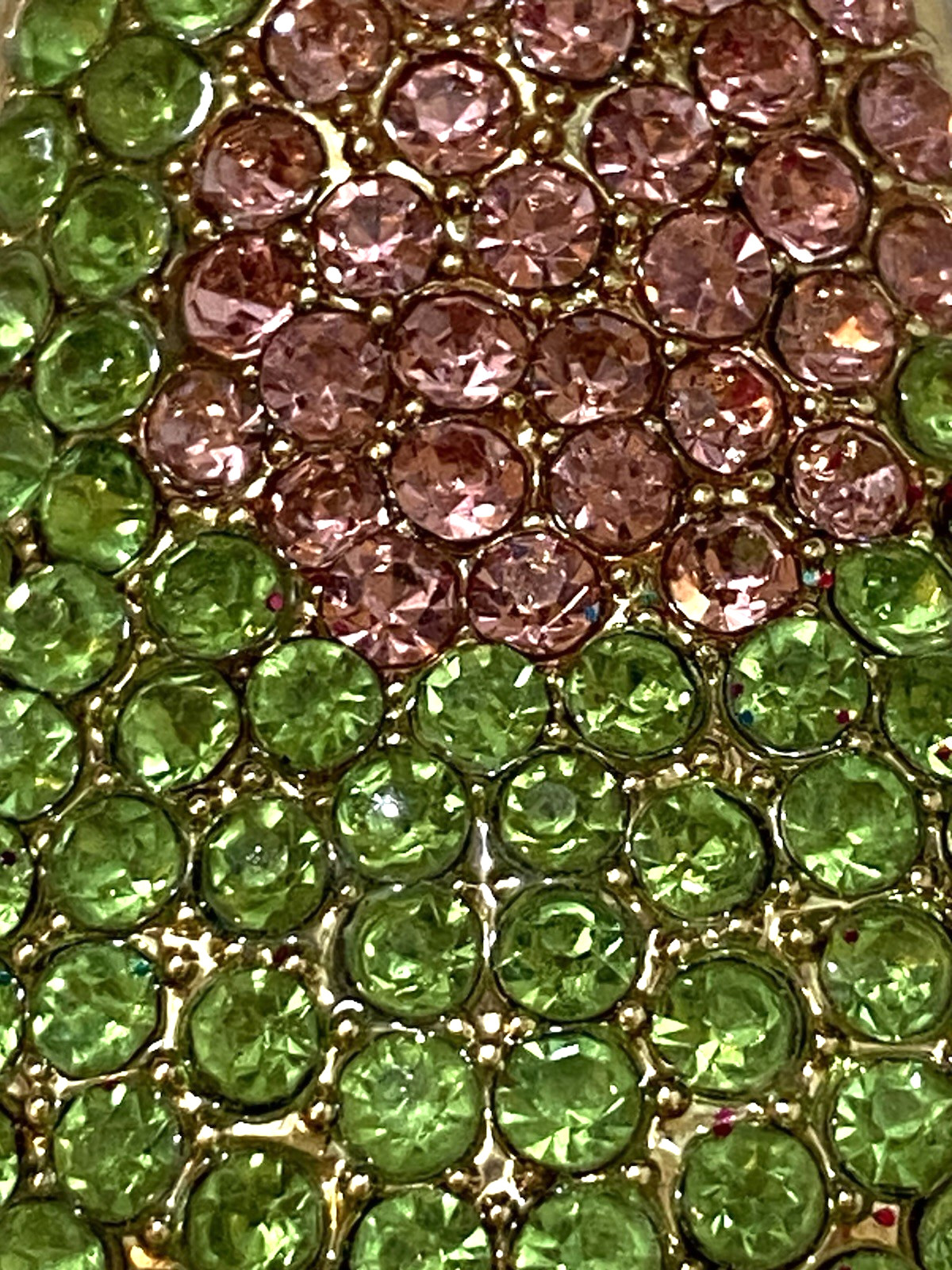 Vintage Pear Shape Pink And Green Rhinestone Gold Tone Brooch