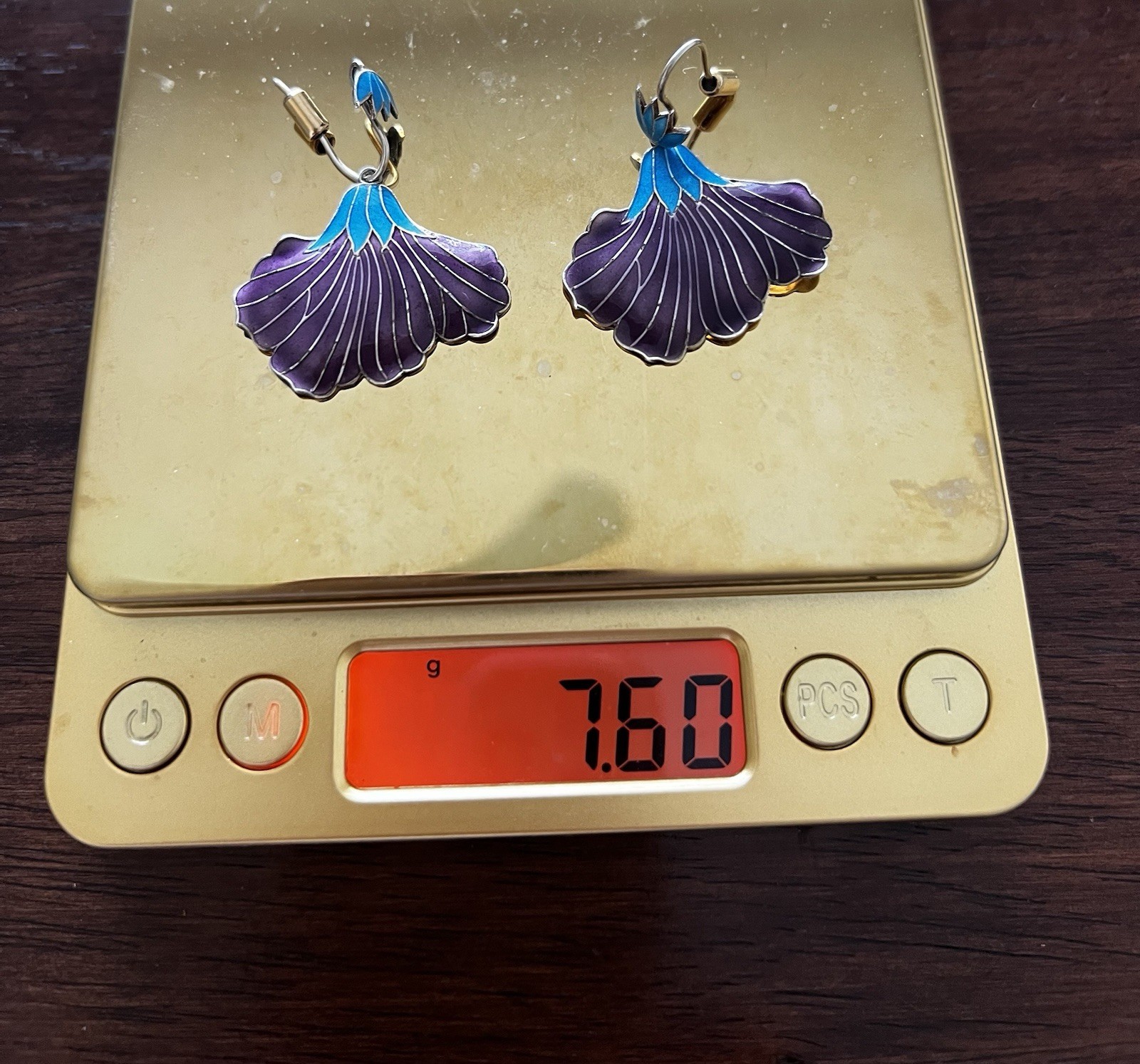 Vintage Shashi Iris Enamel Earrings 925 Sterling Vermeil Purple Turquoise