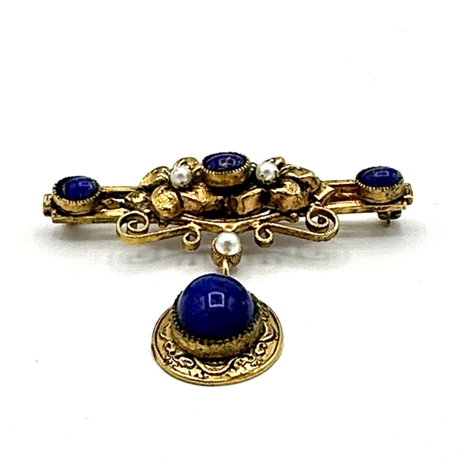 ORIGINAL BY ROBERT vintage brooch – Victorian Revival gold faux lapis pearl pin