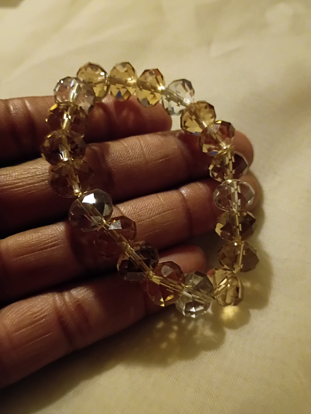 Champagne Glass Beaded Bracelet Faceted Fire Polished Coated Stretch