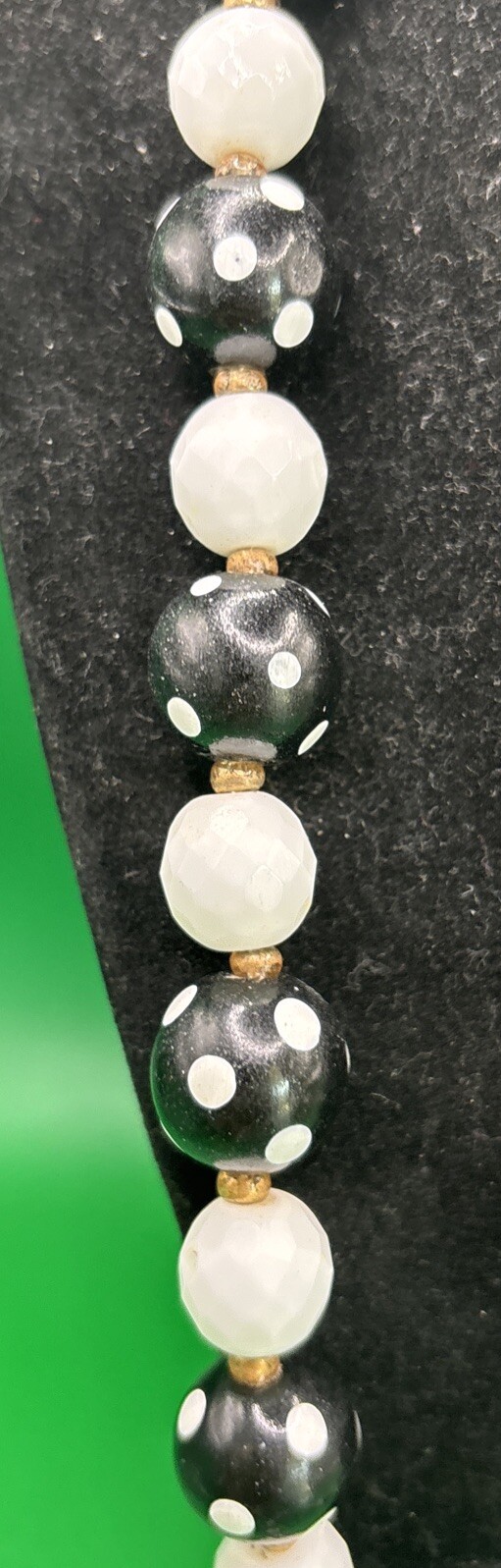 Vintage Signed Joan Rivers White Black Polka Dot Necklace 30-33”