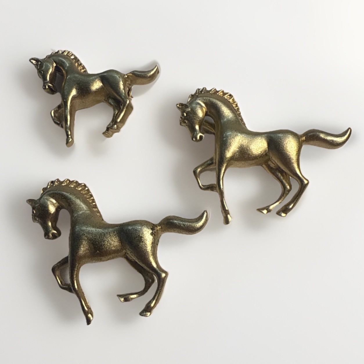 Vtg Gold-Tone Horse Brooch Lot Of 3 Equestrian Pins Running Horses