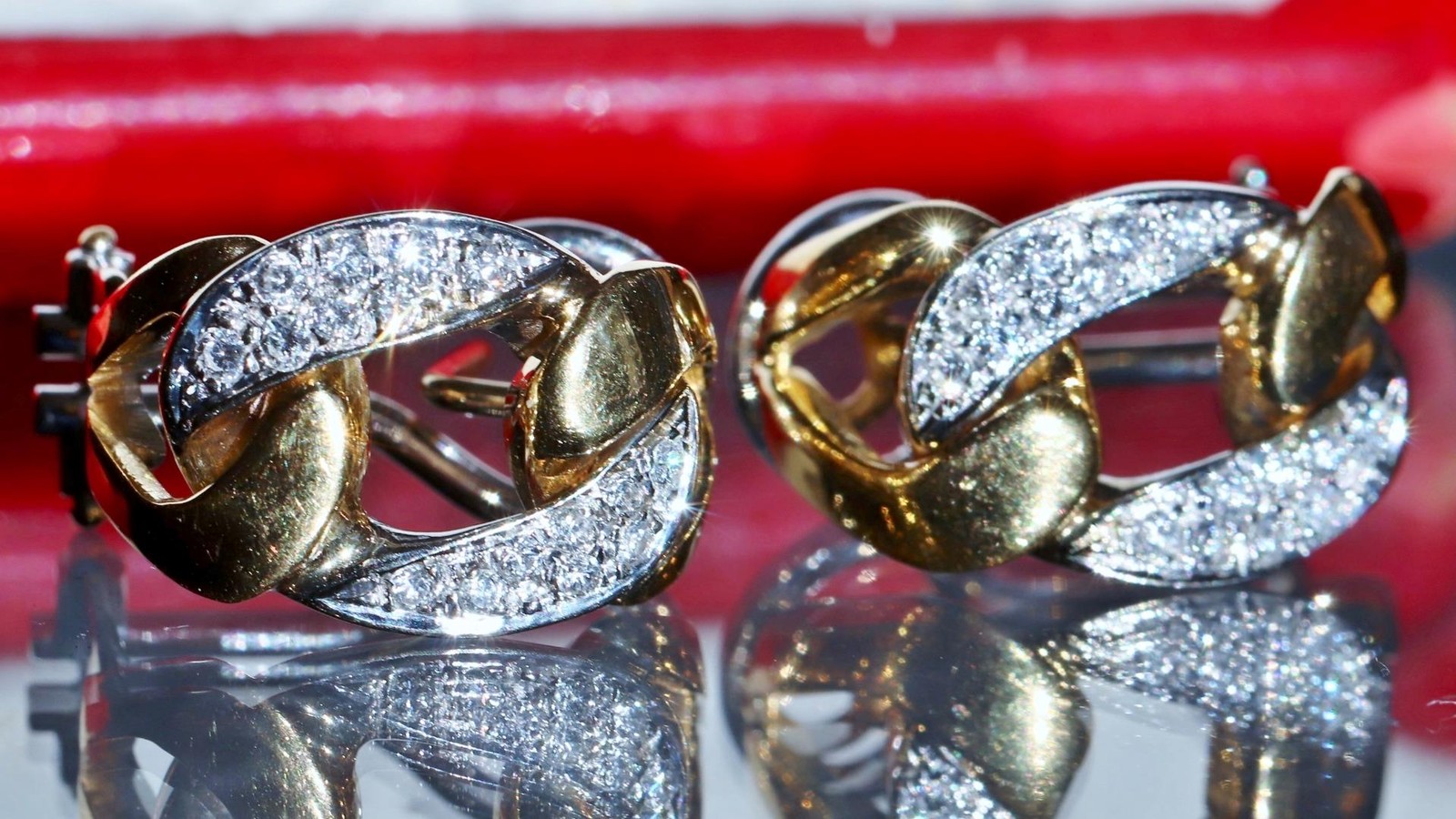 18k 750 multi tone gold earrings 0.35c natural diamond 0.72″ dangle 12.30g N3308