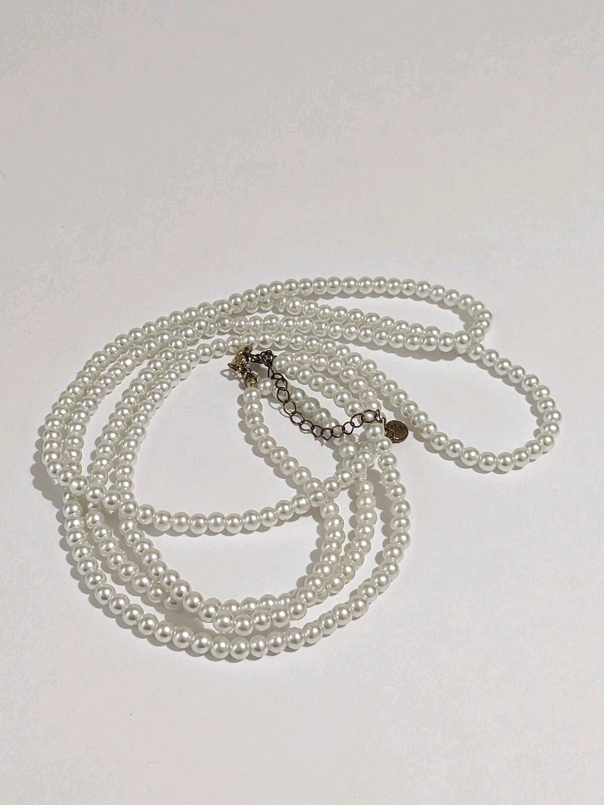 Double Strand White Faux Pearl Necklace. 28 Inches. MCM Style. Classic.